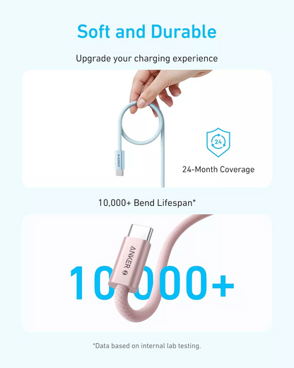 Cabo de Dados e Carregamento USB-C - USB-C Anker Zolo, 240W, 1.8m, Branco A8060H22