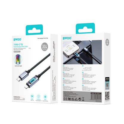 Cabo de Dados e Carregamento USB-C - Lightning BWOO X324CL Display, 30W, 1m, Preto