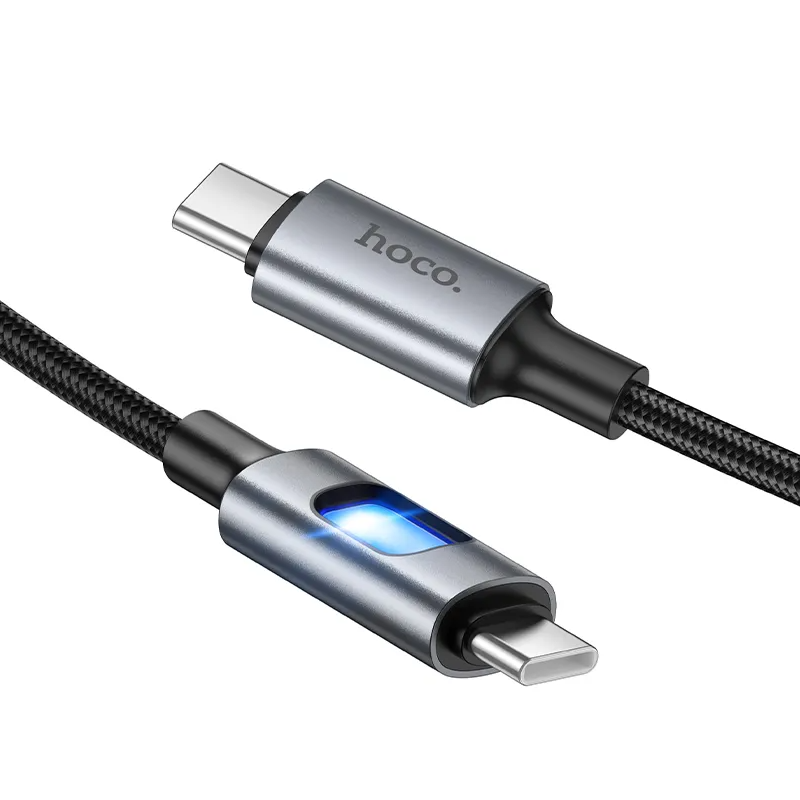 Cabo de Dados e Carregamento USB-C - USB-C HOCO U144 Led, 60W, 1,2m, Preto