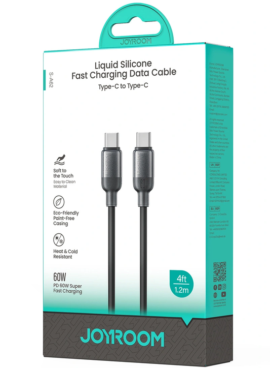 Cabo de Dados e Carregamento USB-C - USB-C Joyroom S-A62 Lively, 60W, 1,2m, Preto