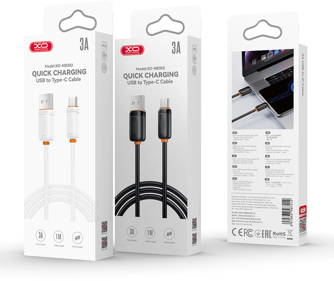 Cabo de Dados e Carregamento USB-A - USB-C XO Design NB302, 18W, 1m, Branco