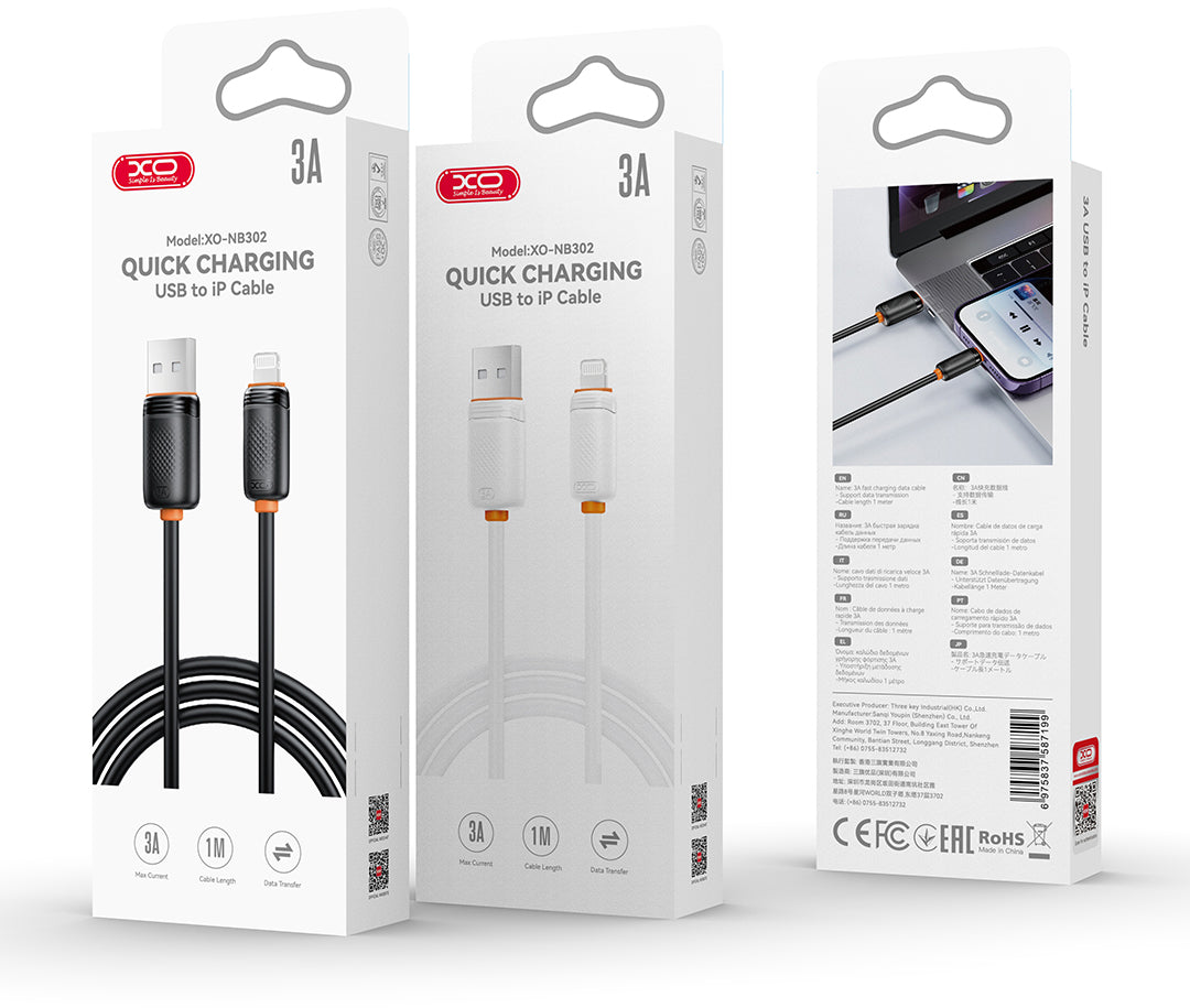 Cabo de Dados e Carregamento USB-A - USB-C XO Design NB302, 18W, 1m, Preto