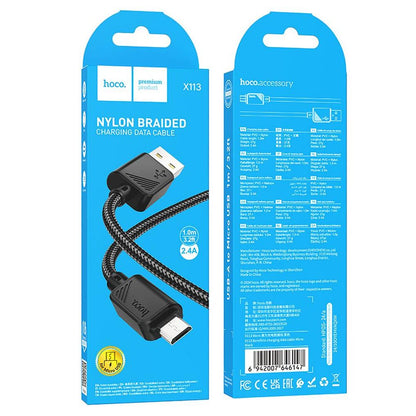 Cabo de Dados e Carregamento USB-A - microUSB HOCO X113, 18W, 1m, Preto