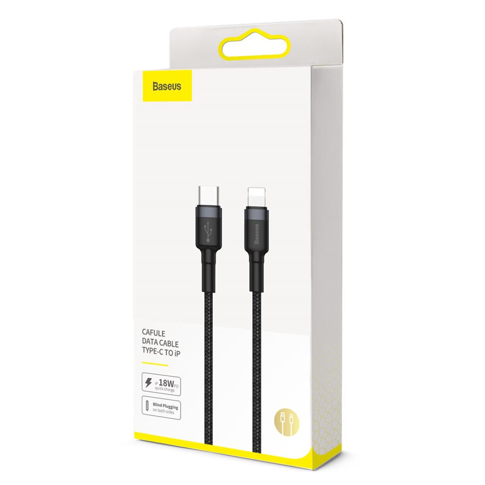 Cabo de carregamento e dados USB-C - Lightning Baseus Cafule, 18W, 1m, cinzento CATLKLF-G1 CATLKLF-G1