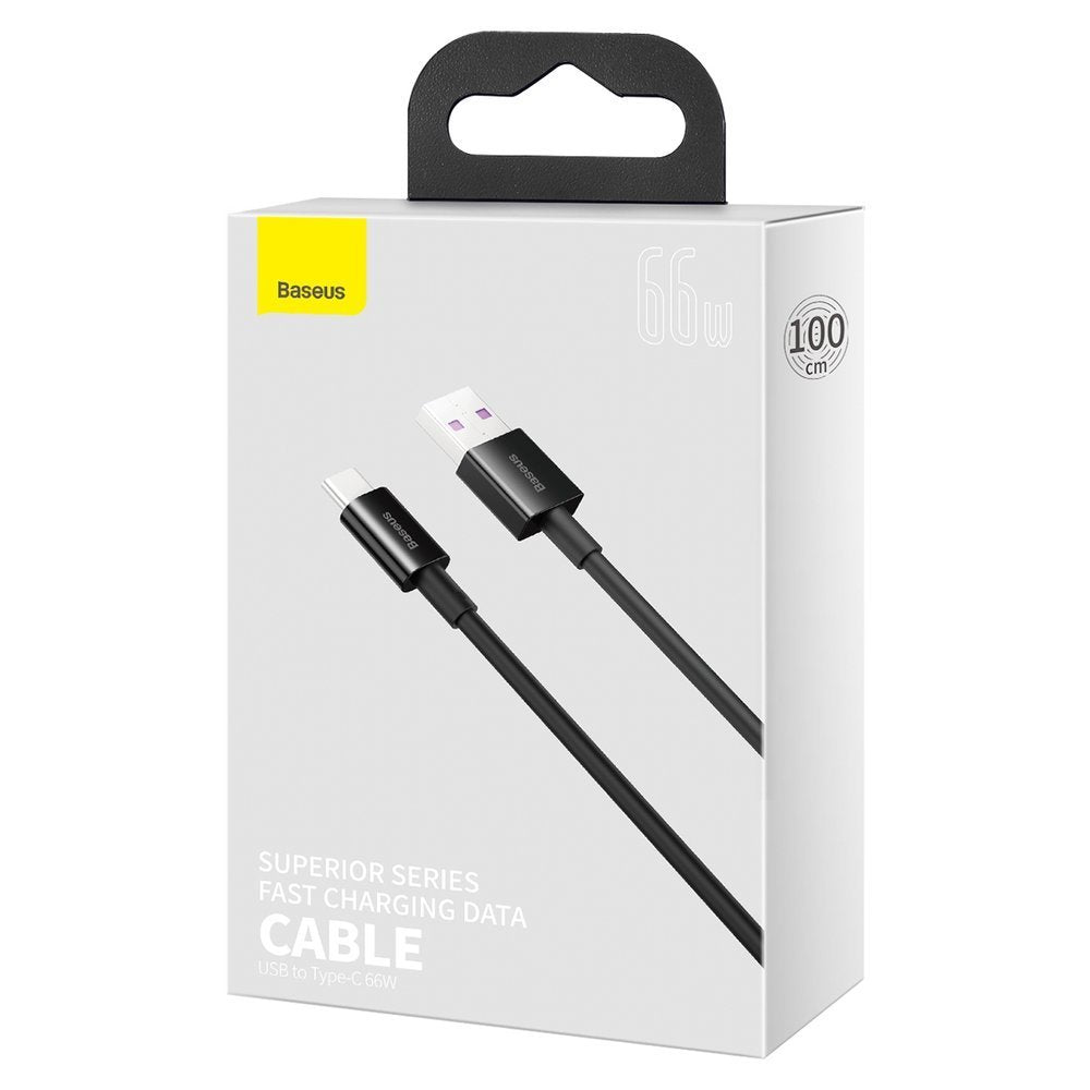 Cabo de carregamento e dados USB-A para USB-C Baseus Superior, 66W, 2m, preto CATYS-A01