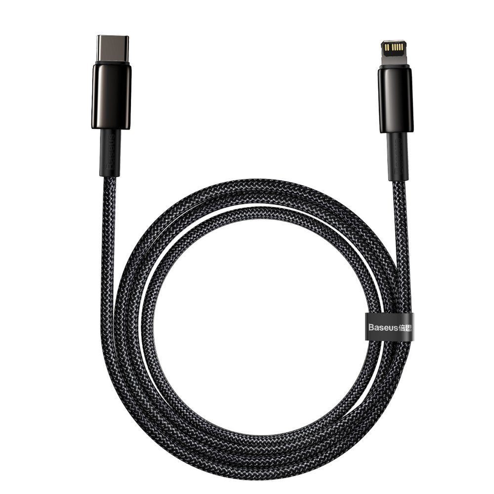 Cabo de carregamento e dados USB-C - Lightning Baseus Tungsténio Tungsténio Dourado, 20W, 2m, Preto CATLWWJ-A01