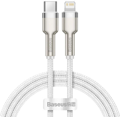 Cabo de Dados e Carregamento USB-C - Lightning Baseus Cafule Metal Series, 20W, 2m, Branco CATLJK-B02
