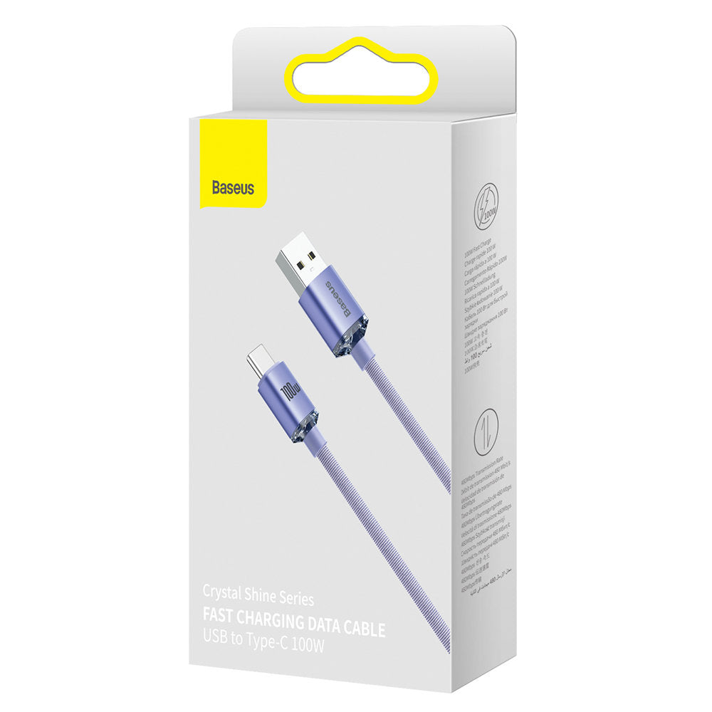 Cabo de Dados e Carregamento USB-A - USB-C Baseus Crystal Shine Series, 100W, 2m, Roxo CAJY000505