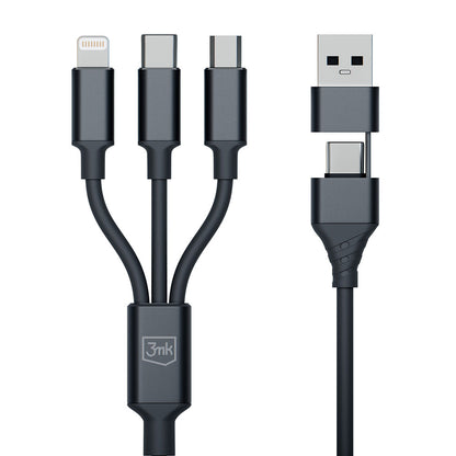 Cabo de carregamento USB-A / USB-C - Lightning / microUSB / USB-C 3MK Hyper 3in1, 12W, 1,5 m, preto 