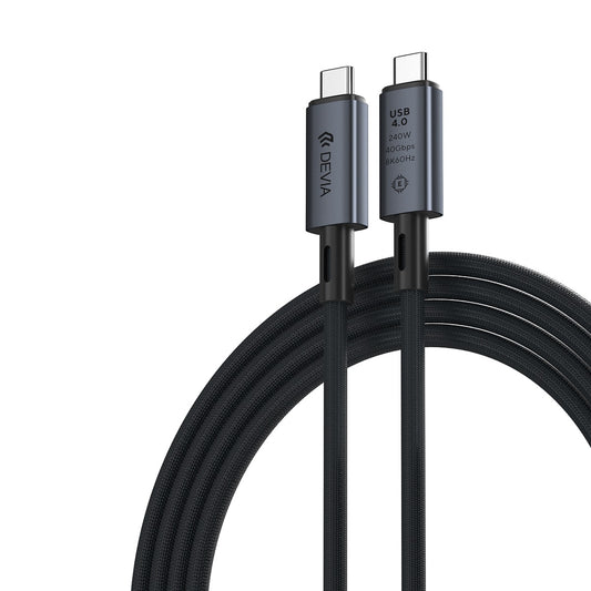 Cabo de Dados e Carregamento USB-C - USB-C DEVIA EC641, 240W, 1m, Preto