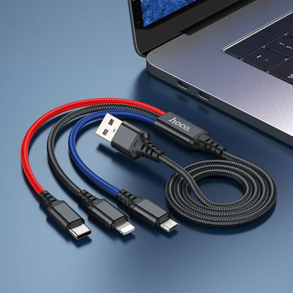 Cabo de Carregamento USB-A - Lightning / microUSB / USB-C HOCO X76 3em1, 18W, 1m, Multicolor