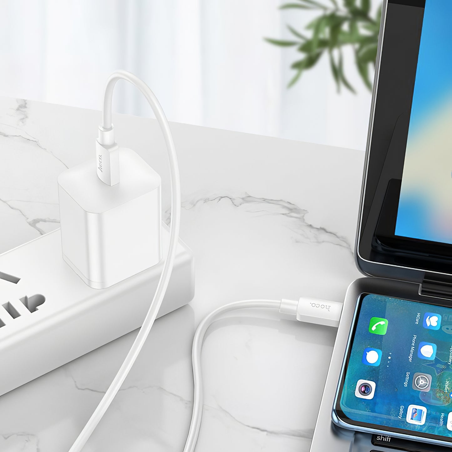 Cabo de Dados e Carregamento USB-C - USB-C HOCO X96, 100W, 1m, Branco