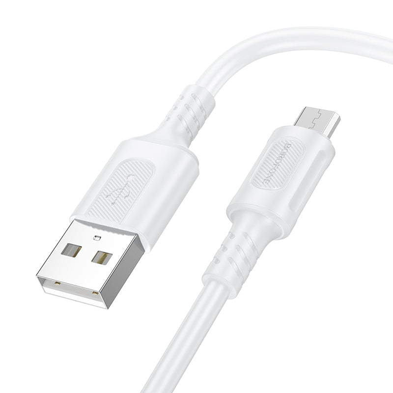 Cabo de carregamento e dados USB-A - microUSB Borofone BX111 Feliz, 18W, 1m, Branco 