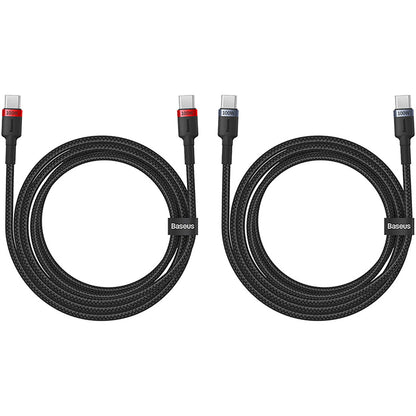 Cabo de carregamento e dados USB-C - Cabo USB-C Baseus Cafule, 100W, 2m, Vermelho, Conjunto de 2 peças