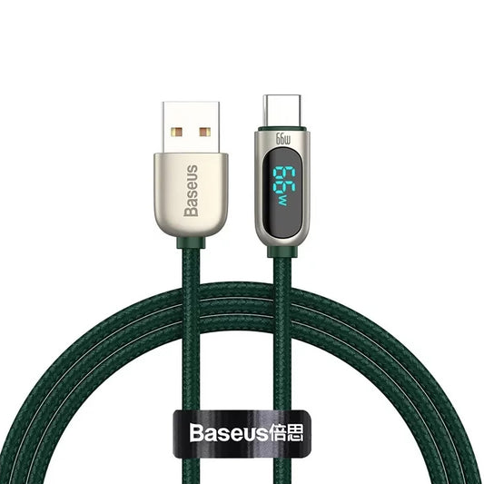 Cabo de Dados e Carregamento USB-A - USB-C Baseus Display, 66W, 1m, Verde CASX020006
