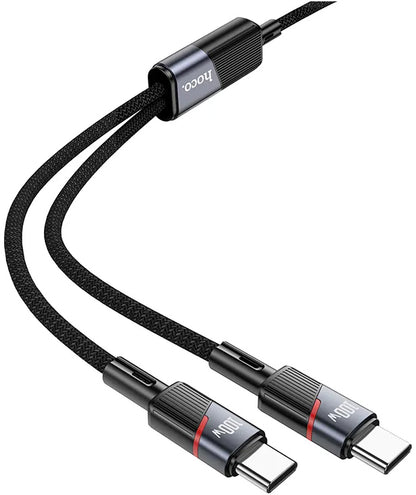 Cabo de Dados e Carregamento USB-C - 2 x USB-C HOCO U139 2in1, 100W, 1.2m, Preto
