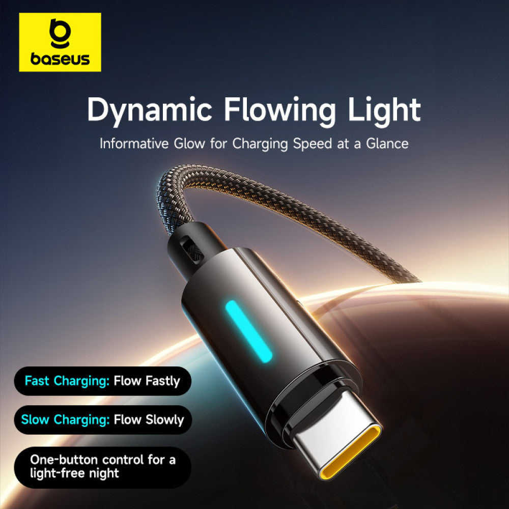 Cabo de Dados e Carregamento USB-A - USB-C Baseus Lit Button Control, 100W, 2m, Preto P10379002121-01