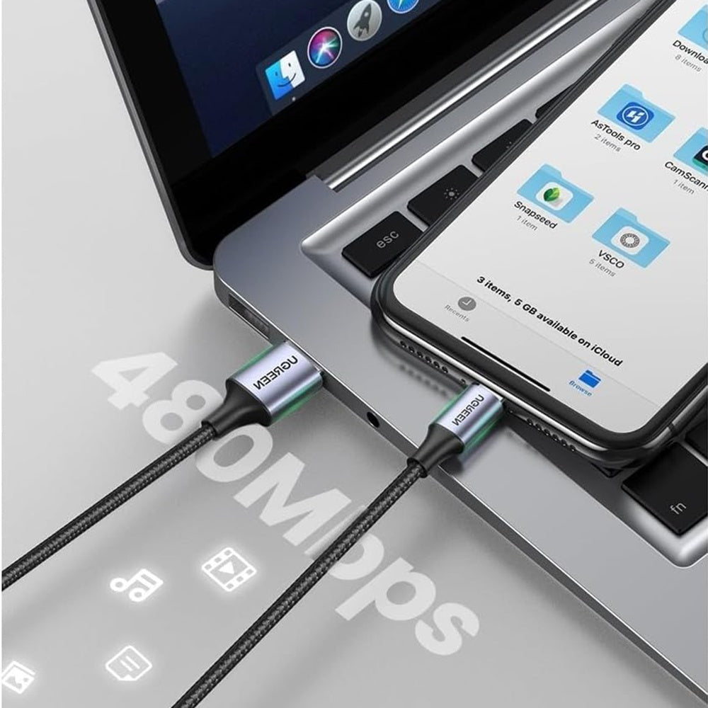 Cabo de Dados e Carregamento USB-A - Lightning UGREEN US199, 18W, 1m, Cinzento