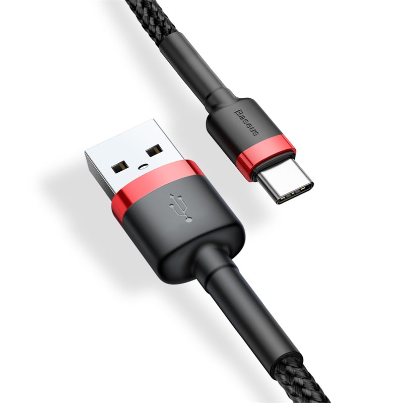 Cabo de Dados e Carregamento USB-A - USB-C Baseus Cafule, 18W, 3m, Vermelho CATKLF-U91