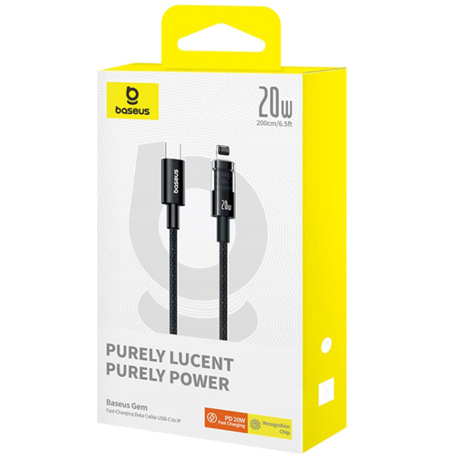 Cabo de Dados e Carregamento USB-C - Lightning Baseus Gem, 20W, 2m, Preto P10373001111-01
