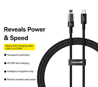 Cabo de Dados e Carregamento USB-C - Lightning Baseus Gem, 20W, 1m, Preto P10373001111-00