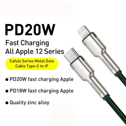 Cabo de Dados e Carregamento USB-C - Lightning Baseus Cafule Metal Series, 20W, 2m, Verde CATLJK-B06