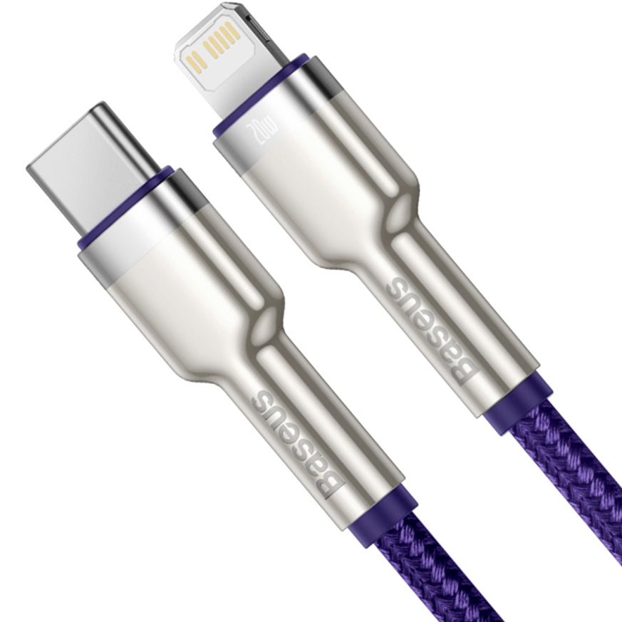 Cabo de Dados e Carregamento USB-C - Lightning Baseus Cafule Metal Series, 20W, 2m, Roxo CATLJK-B05