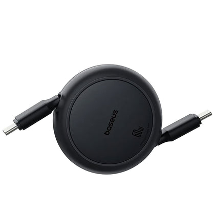 Cabo de Dados e Carregamento USB-C - USB-C Baseus Free2Pull Mini Retrátil, 60W, 1m, Preto P10364500111-01