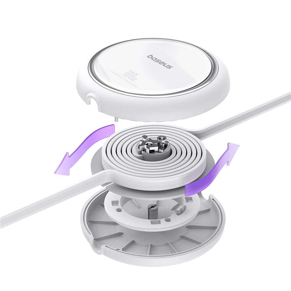 Cabo de Dados e Carregamento USB-C - USB-C Baseus Free2Draw Mini Retrátil, 100W, 1m, Branco P10364500211-00