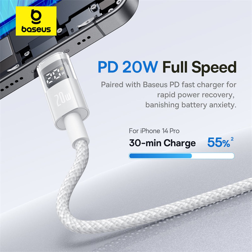 Cabo de Dados e Carregamento USB-C - Lightning Baseus Display 2, 20W, 1m, Branco P10382703211-00