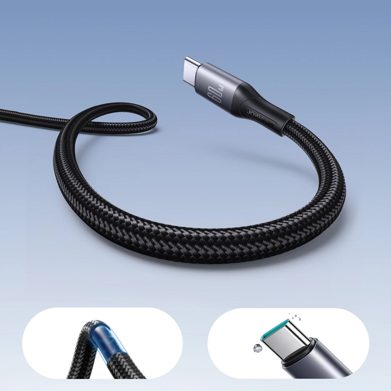 Cabo de Dados e Carregamento USB-C - USB-C Joyroom S-A28 Flash, 60W, 1m, Preto
