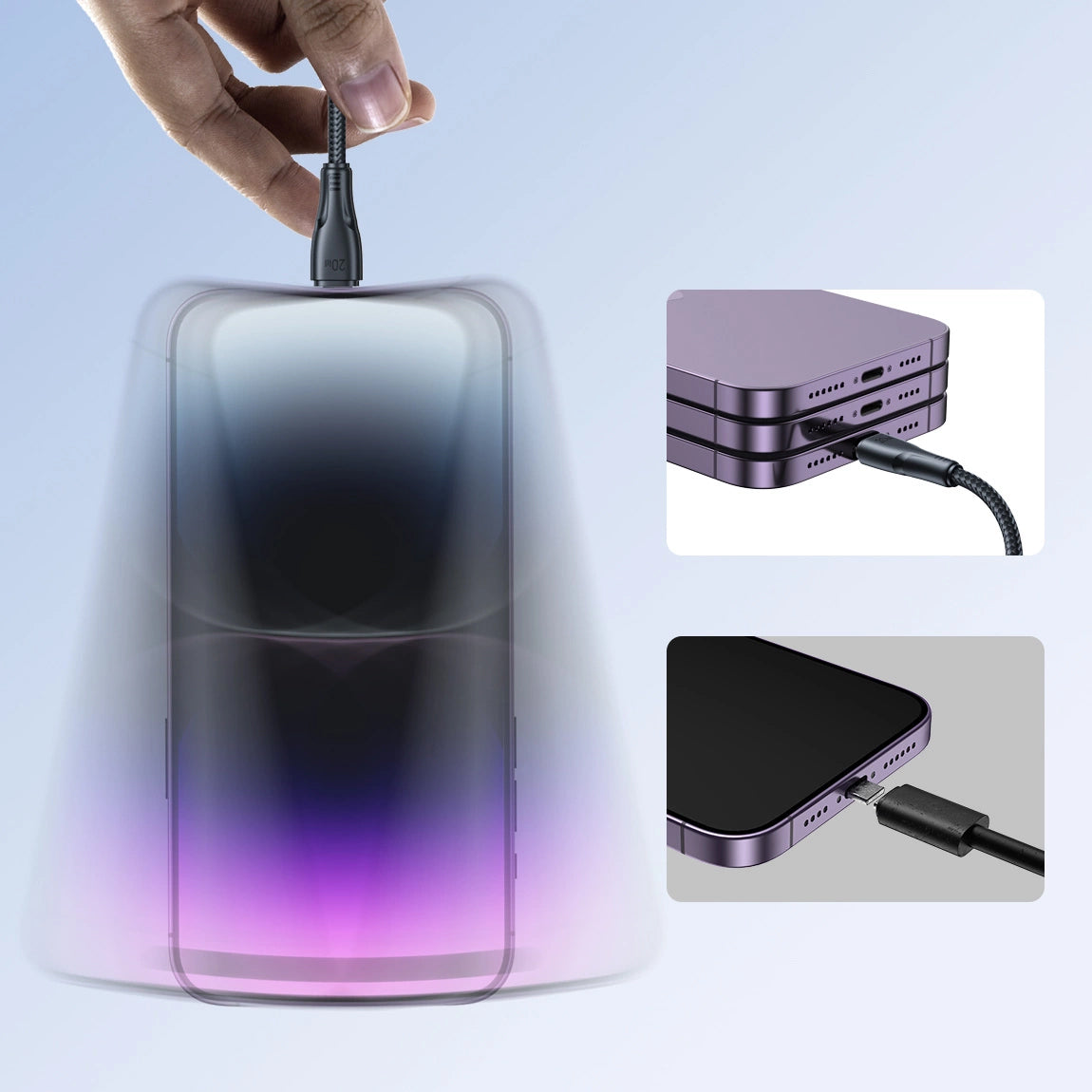 Cabo de Dados e Carregamento USB-C - Lightning Joyroom S-A11, 20W, 0.25m, Preto