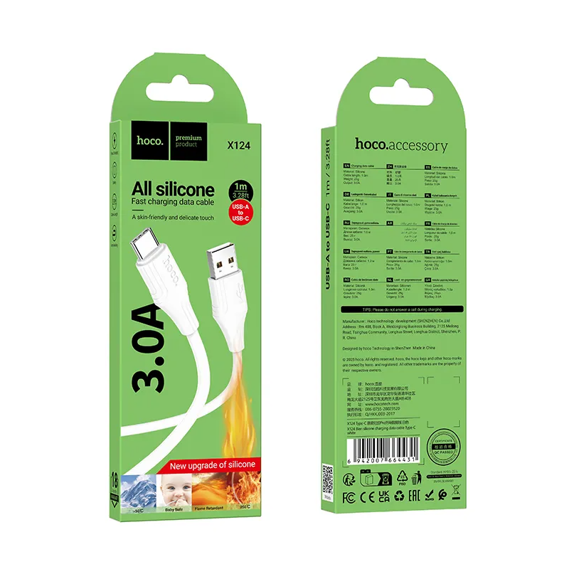 Cabo de Dados e Carregamento USB-A - USB-C HOCO X124, 18W, 1m, Branco