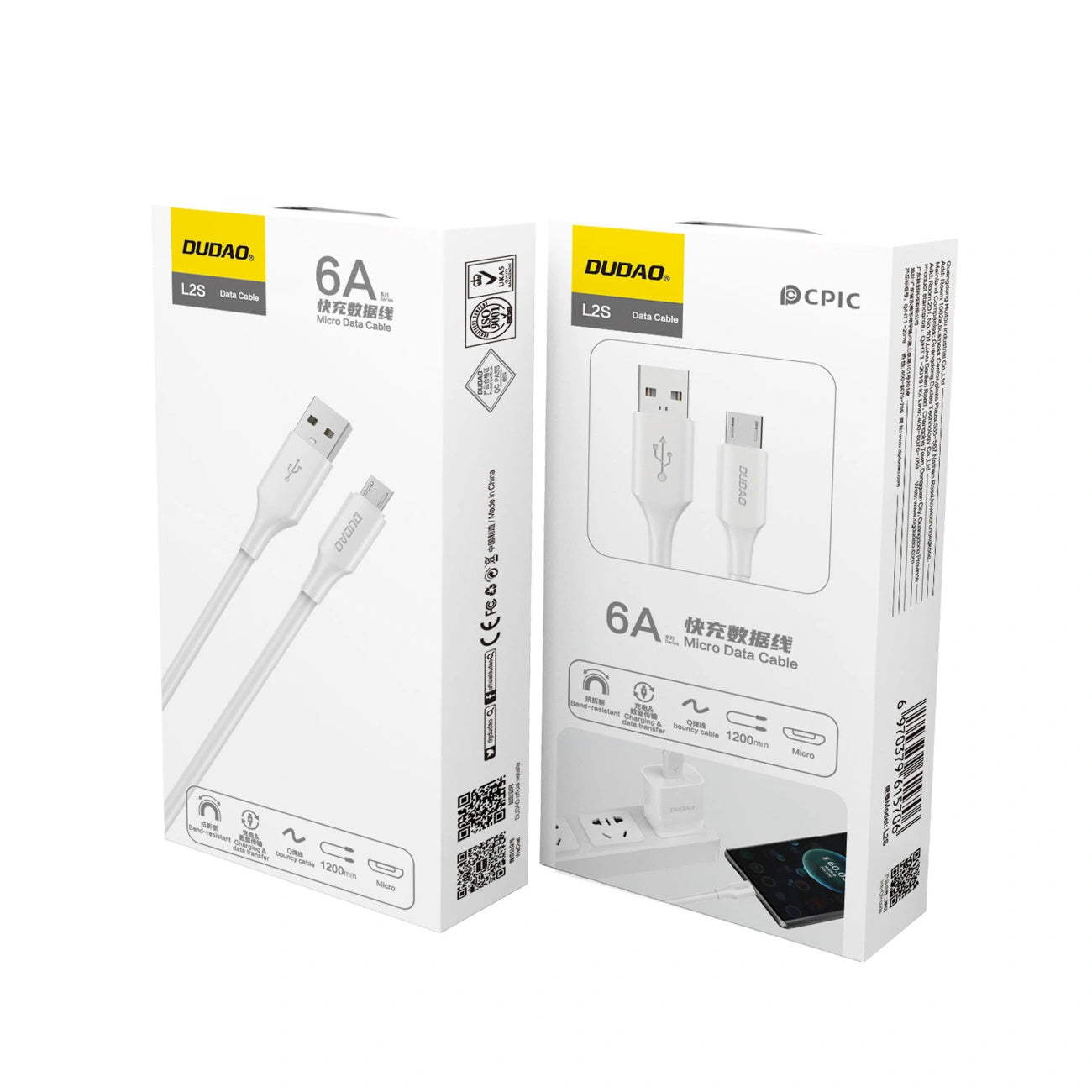 Cabo de Dados e Carregamento USB-A - microUSB Dudao L2SM, 18W, 1.2m, Branco