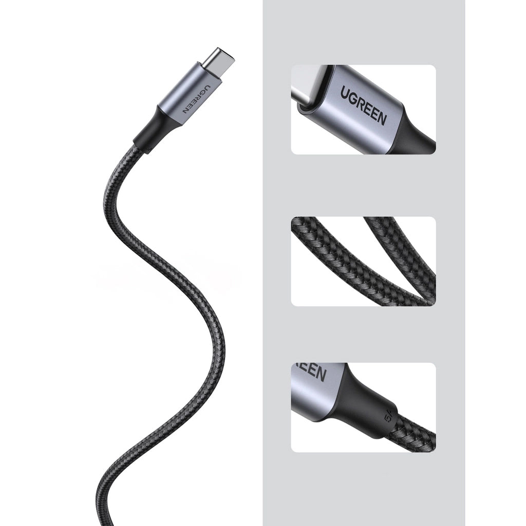 Cabo de Dados e Carregamento USB-C - USB-C UGREEN US316, 100W, 0.5m, Cinzento