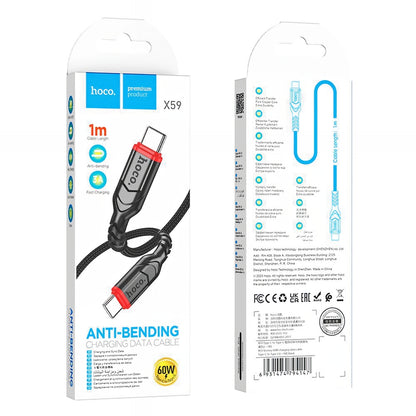 Cabo de Dados e Carregamento USB-C - USB-C HOCO X59 Victory, 60W, 1m, Preto