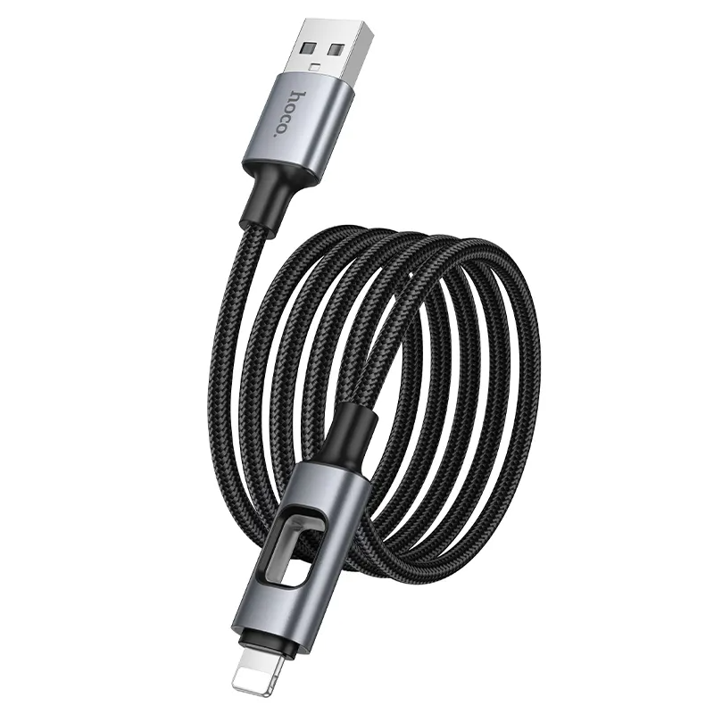 Cabo de Dados e Carregamento USB-A - Lightning HOCO U144 Led, 18W, 1.2m, Preto