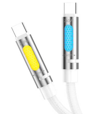 Cabo de Dados e Carregamento USB-C - USB-C BWOO X325C-C Led, 240W, 1,2m, Branco