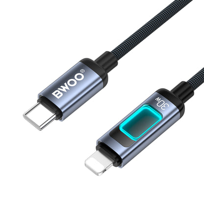 Cabo de Dados e Carregamento USB-C - Lightning BWOO X324CL Display, 30W, 1m, Preto