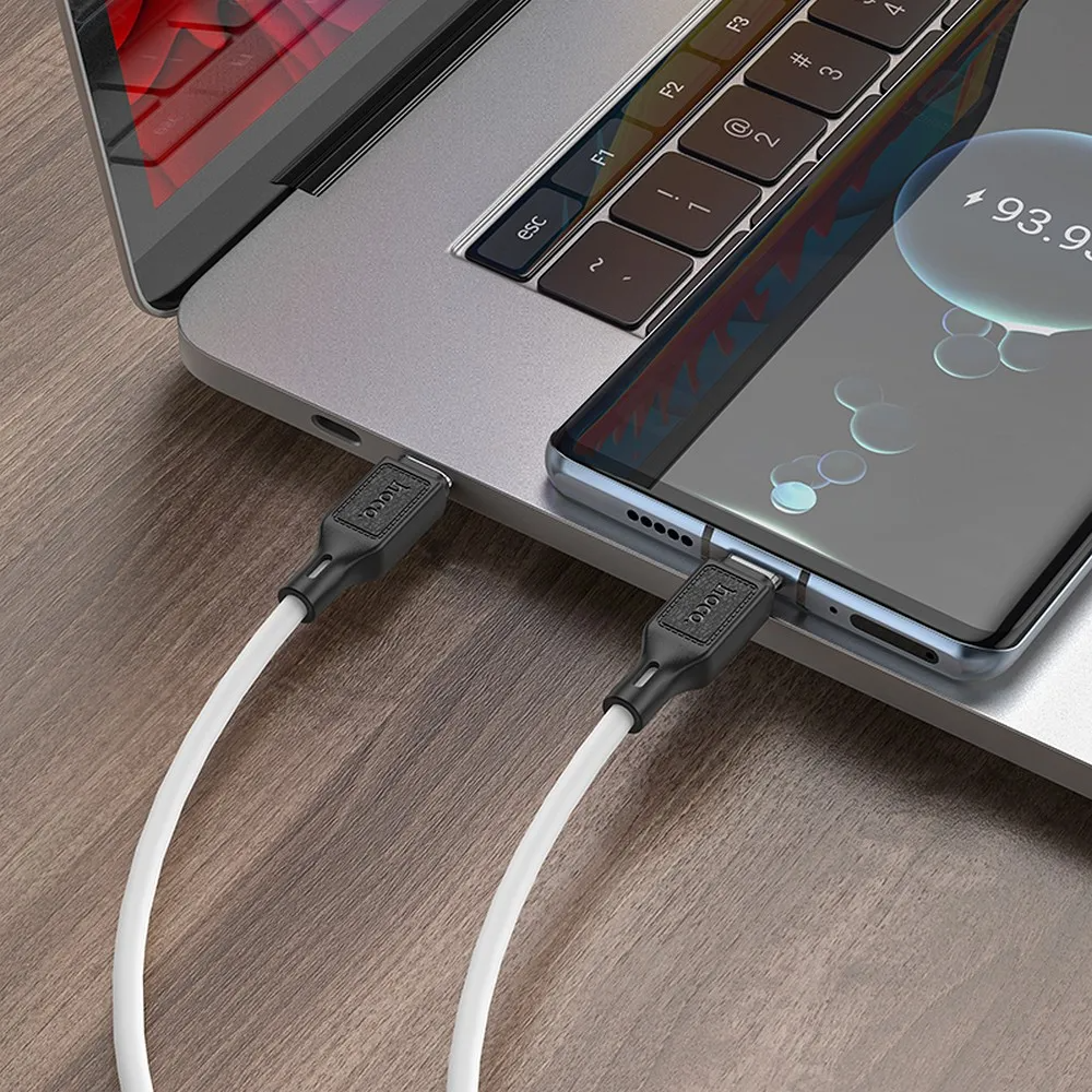 Cabo de Dados e Carregamento USB-C - USB-C HOCO X90, 60W, 1m, Branco