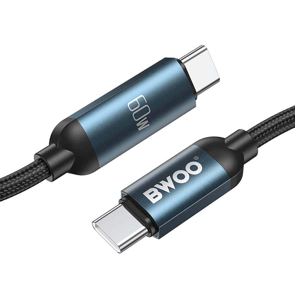 Cabo de Dados e Carregamento USB-C - USB-C BWOO BO-X304 Led, 60W, 1m, Preto