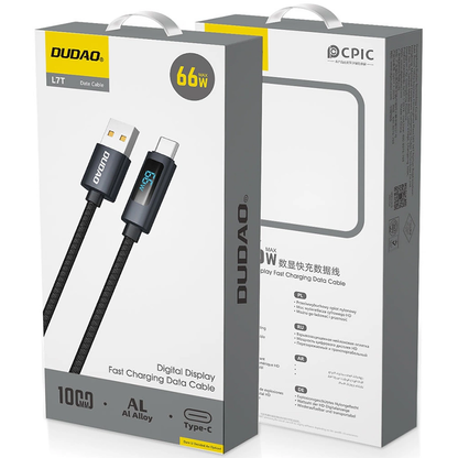 Cabo de Dados e Carregamento USB-A - USB-C Dudao L7T Display, 66W, 1m, Preto
