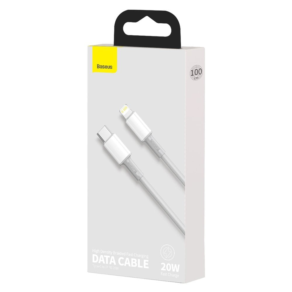 Baseus Cabo trançado de alta densidade USB-C - Lightning para dados e carregamento, 20W, 1m, branco CATLGD-02