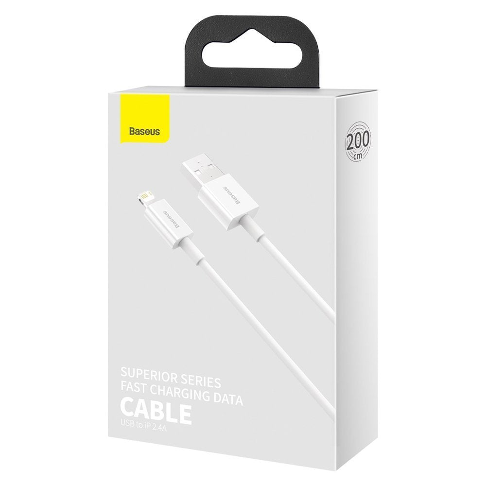 Cabo de carregamento e dados USB-A - Lightning Baseus Superior Series, 20W, 2m, Branco CALYS-C02