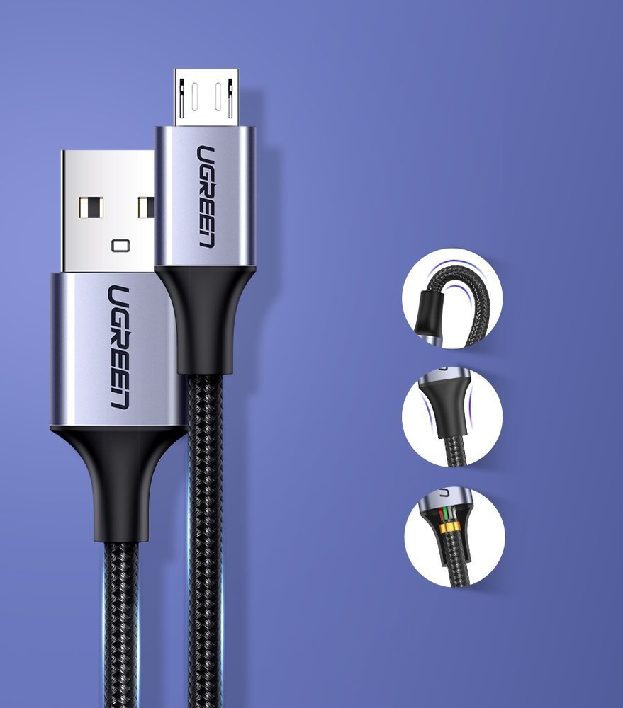 USB-A to microUSB Data and Charging Cable UGREEN US290, 18W, 1.5m, Black