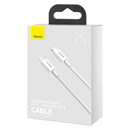 Cabo de carregamento e dados USB-C - Lightning Baseus Superior Series, 20W, 0,25m, Branco CATLYS-02 