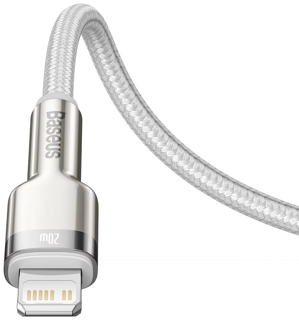 Cabo de carregamento e dados USB-C - Lightning Baseus Cafule Metal Series, 20W, 1m, branco CATLJK-A02