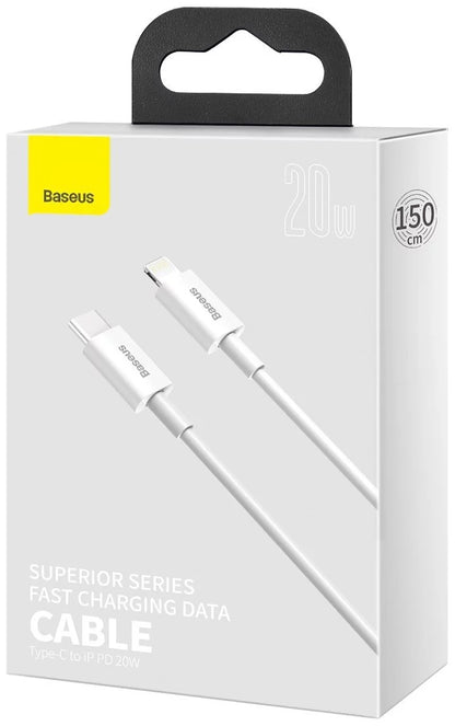 Cabo de carregamento e dados USB-C - Lightning Baseus Superior Series, 20W, 1,5 m, branco CATLYS-B02 