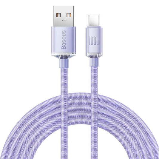 Cabo de Dados e Carregamento USB-A - USB-C Baseus Crystal Shine Series, 100W, 2m, Roxo CAJY000505