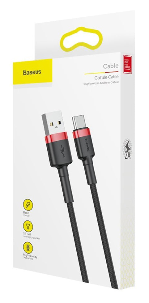 Cabo de carregamento e dados USB-A - USB-C Baseus Cafule, 18W, 0,5 m, vermelho CATKLF-D91 